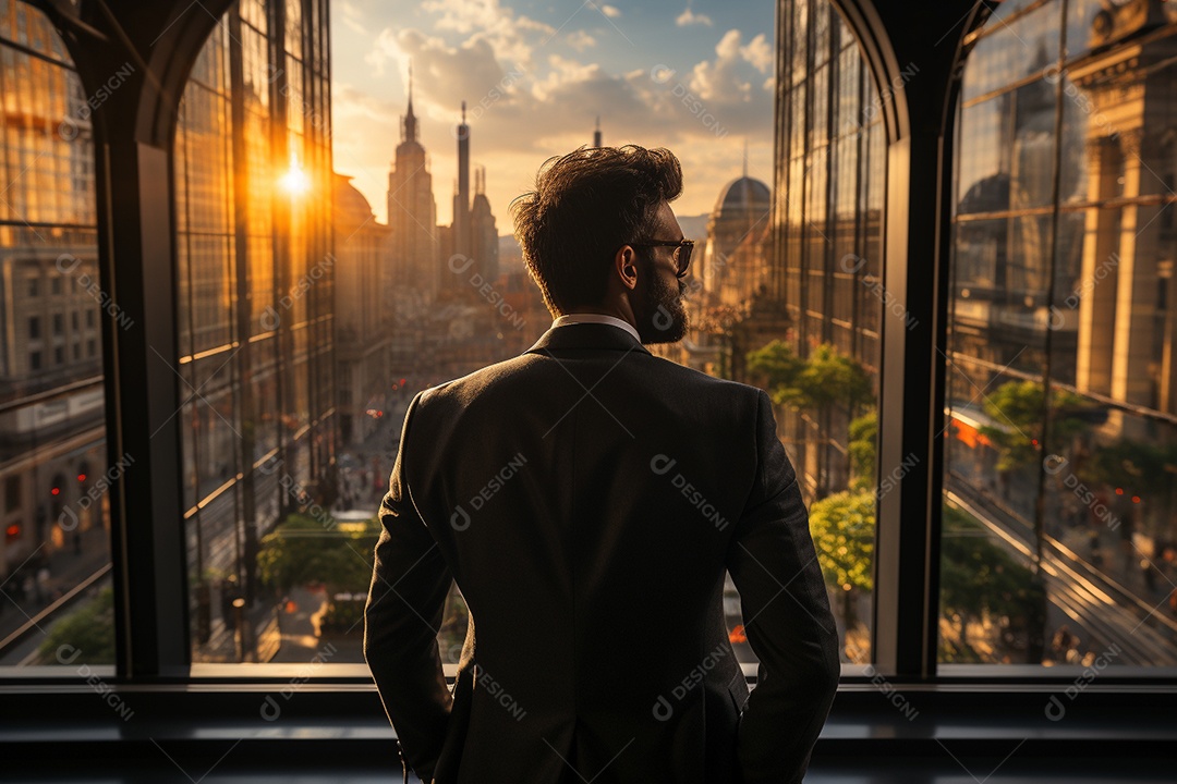 Homem de negócios ativo olhando para a janela do escritório