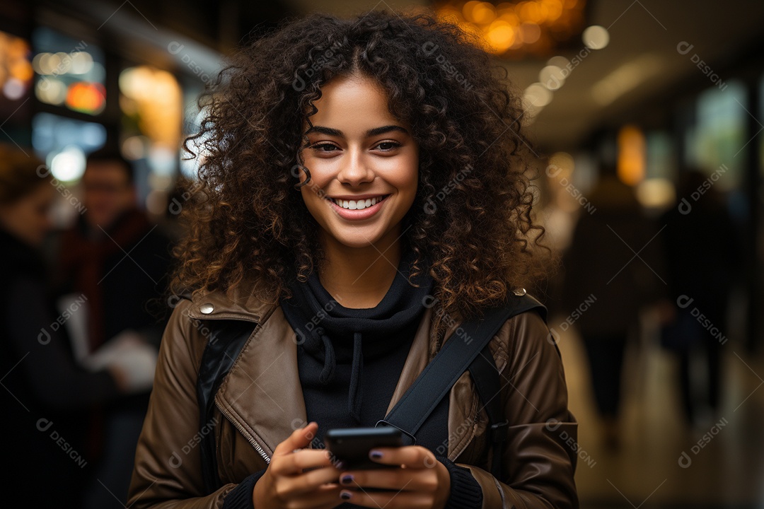 Linda mulher de negócios branco usando seu smartphone do lado de fora