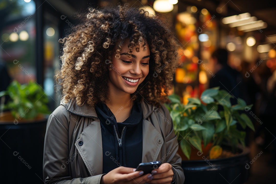 Linda mulher de negócios branco usando seu smartphone do lado de fora