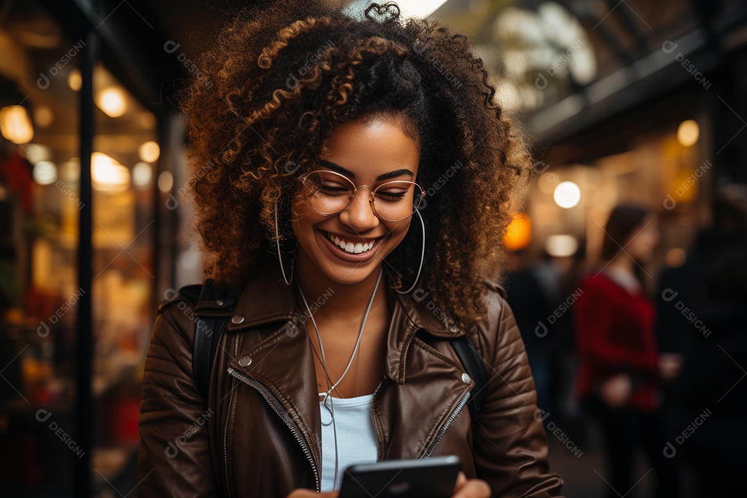 Linda mulher de negócios branco usando seu smartphone do lado de fora