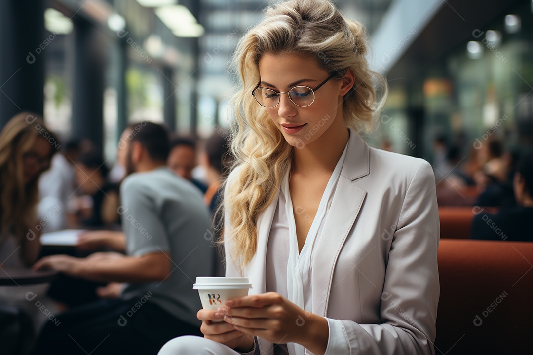 Linda uma mulher de negócios branca usando seu smartphone lá fora