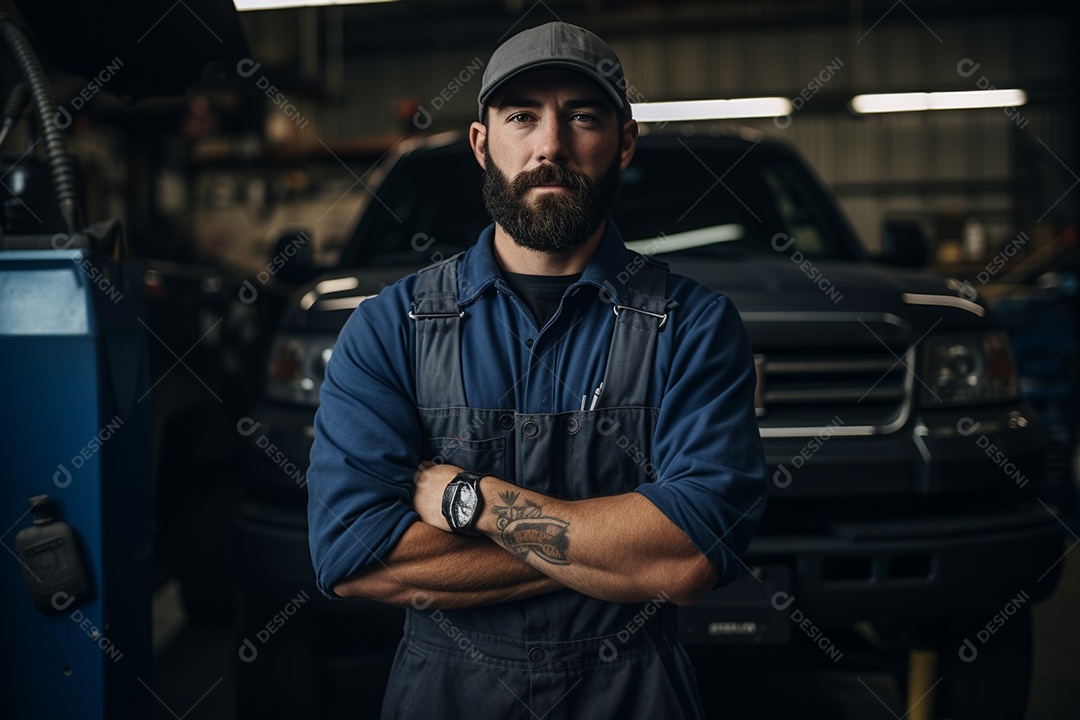 Um mecânico com os nós dos dedos nas mãos