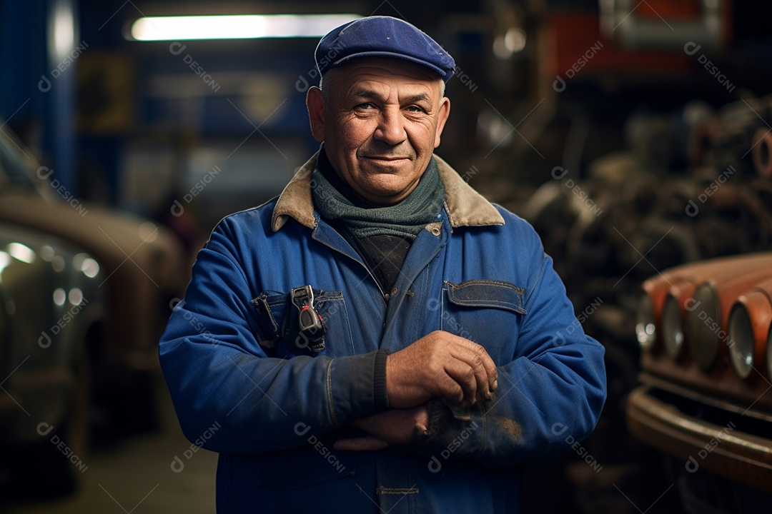 Um mecânico com os nós dos dedos nas mãos