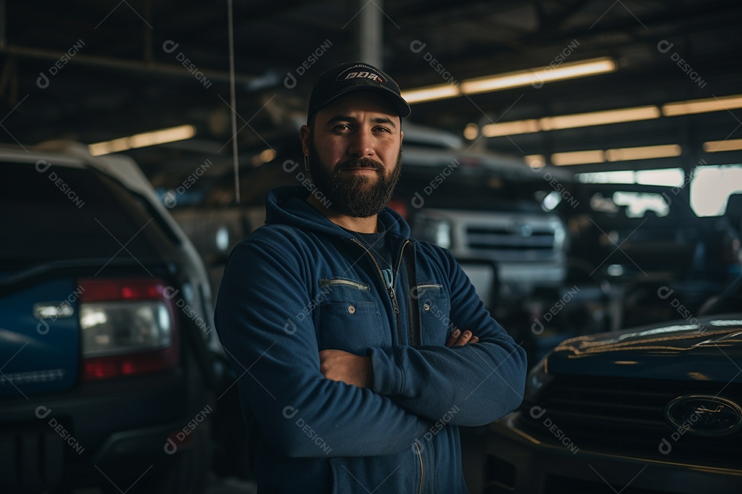 Um mecânico com os nós dos dedos nas mãos