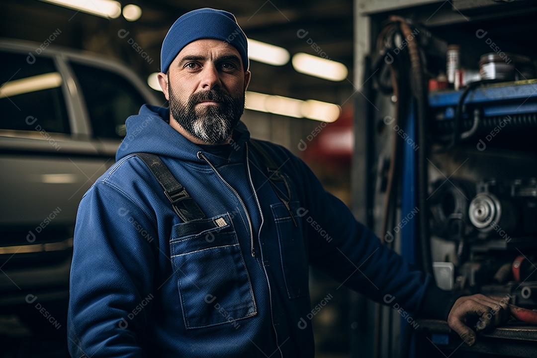 Um mecânico com os nós dos dedos nas mãos