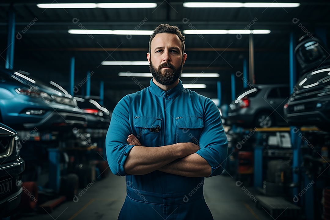 Um mecânico com os nós dos dedos nas mãos