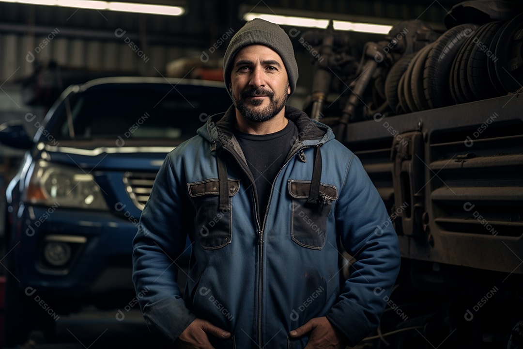 Um mecânico com os nós dos dedos nas mãos