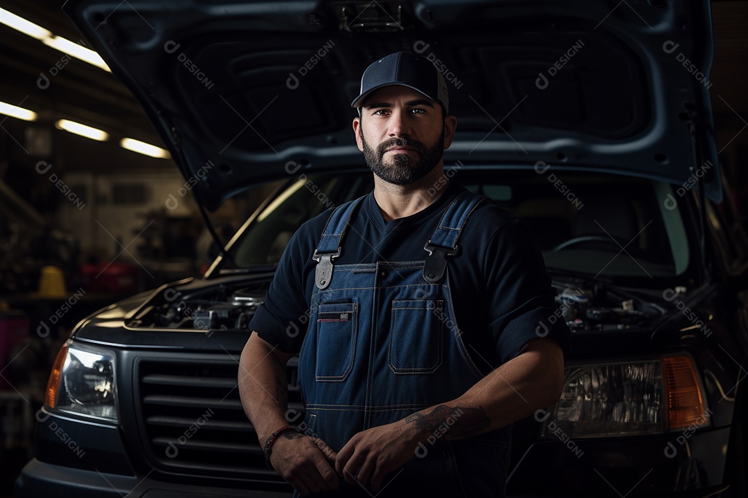 Um mecânico com os nós dos dedos nas mãos