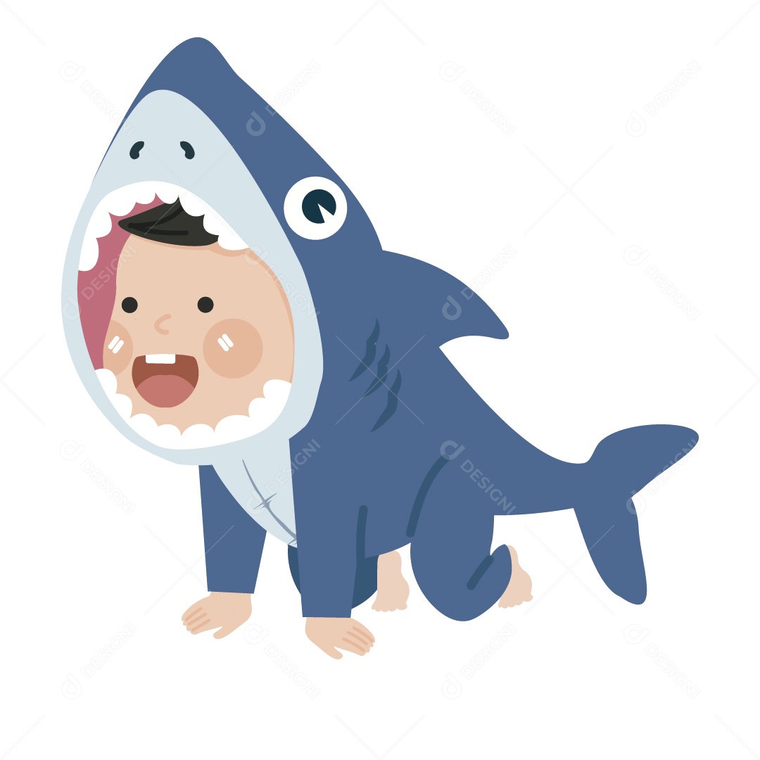Garoto Com Fantasia de Tubarão Ilustração Vetor EPS
