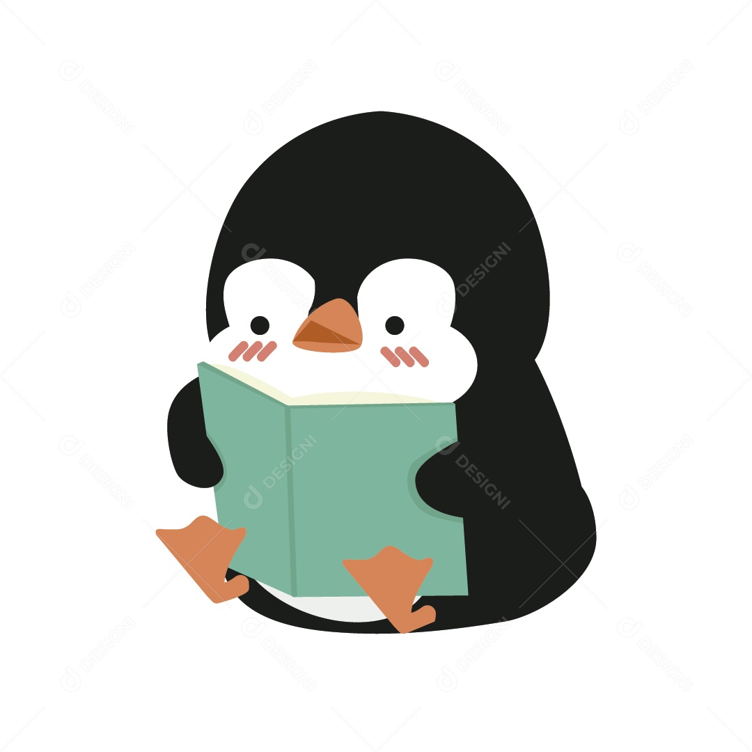 Pinguim Lendo Ilustração Vetor EPS