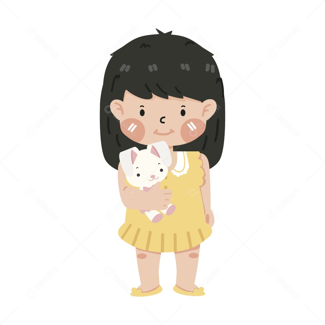 Garota com Coelho Ilustração Vetor EPS