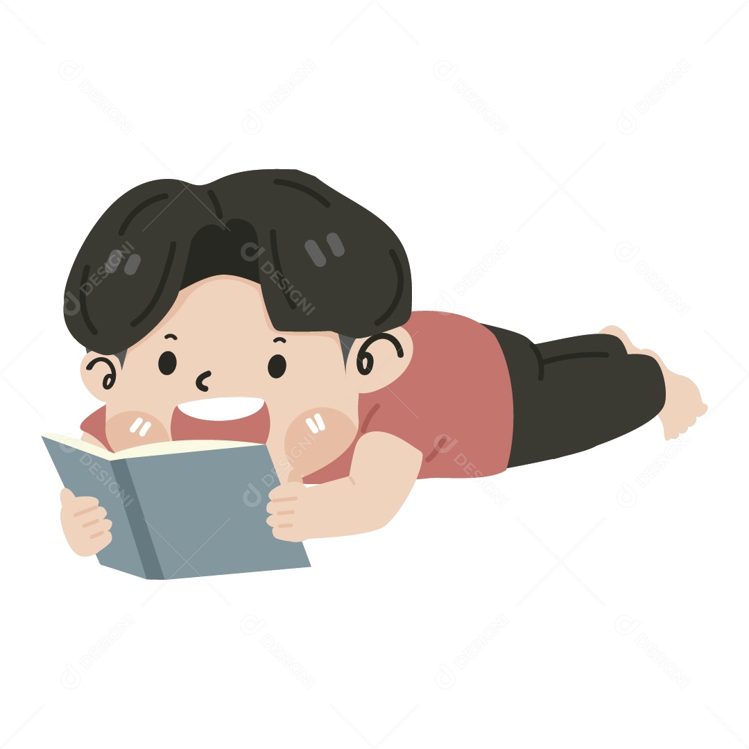 Garoto Lendo Ilustração Vetor EPS