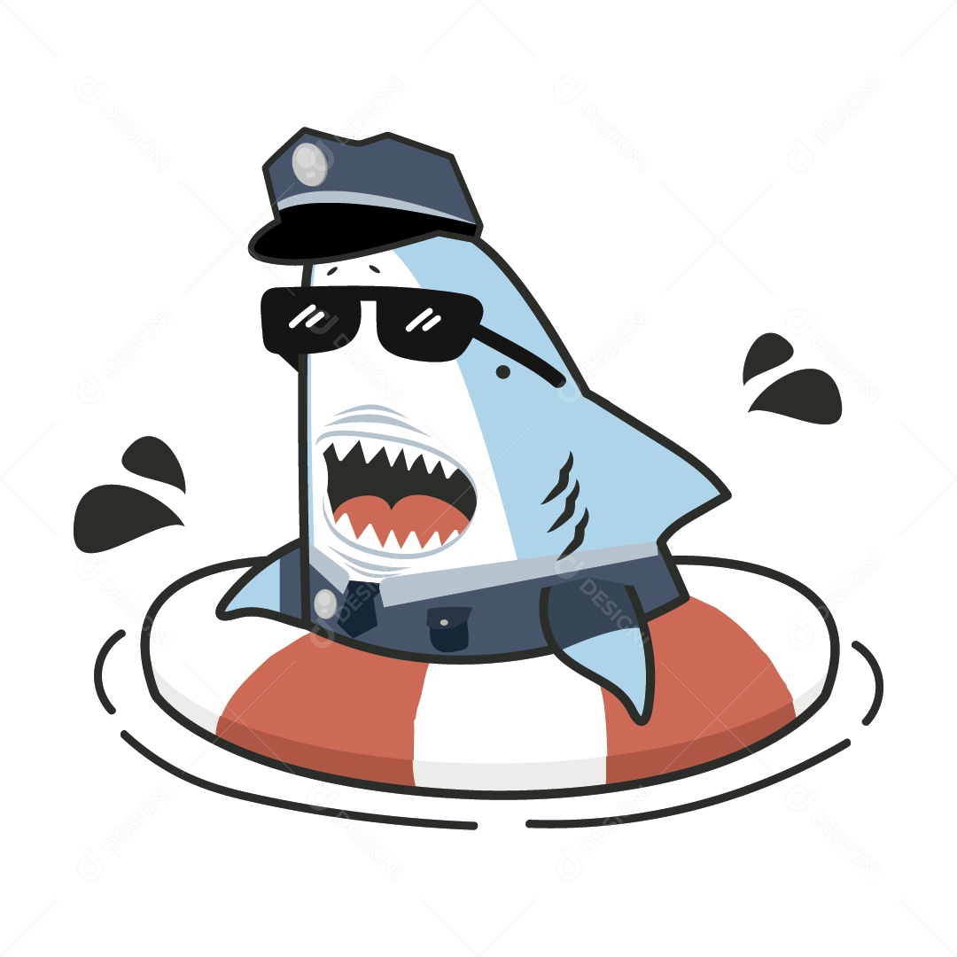 Tubarão Policial Numa Boia Salva Vidas  Ilustração Vetor EPS