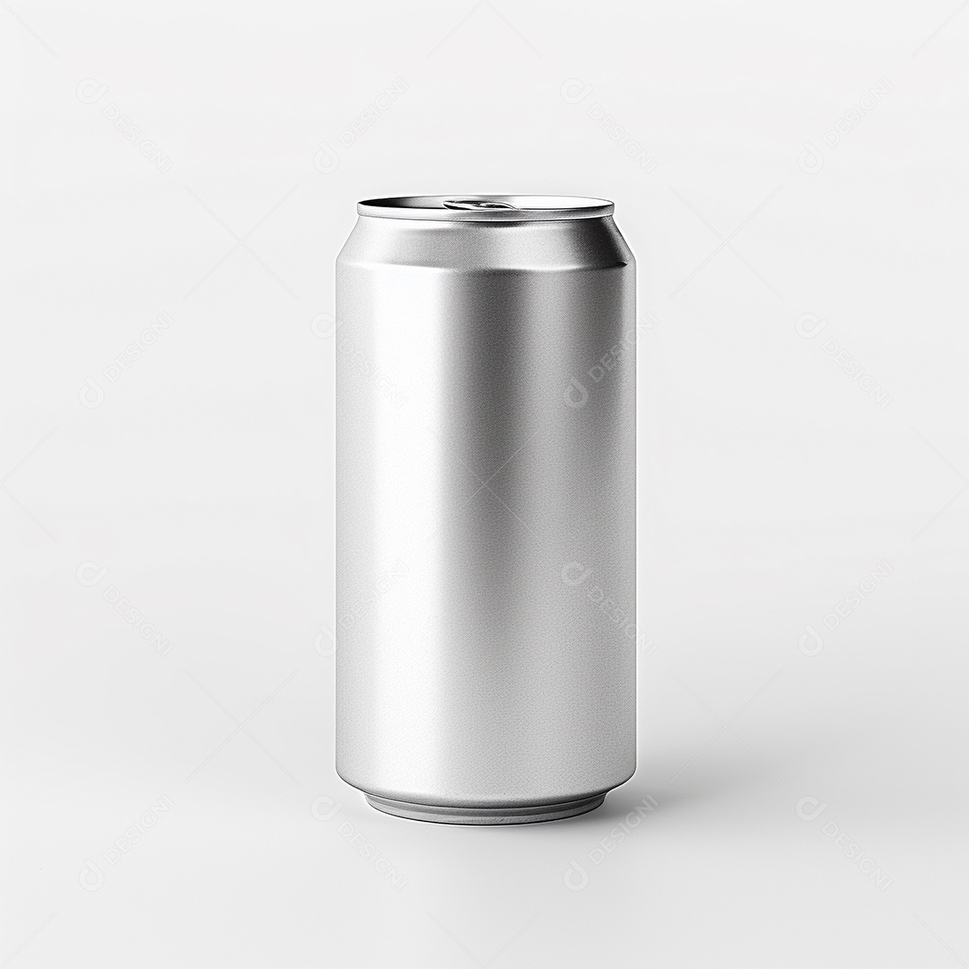 Lata de bebida prateada em um fundo branco