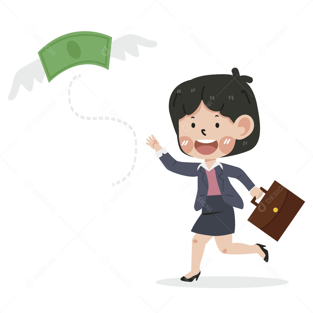 Empresaria Correndo Atrás de Dinheiro Ilustração Vetor EPS