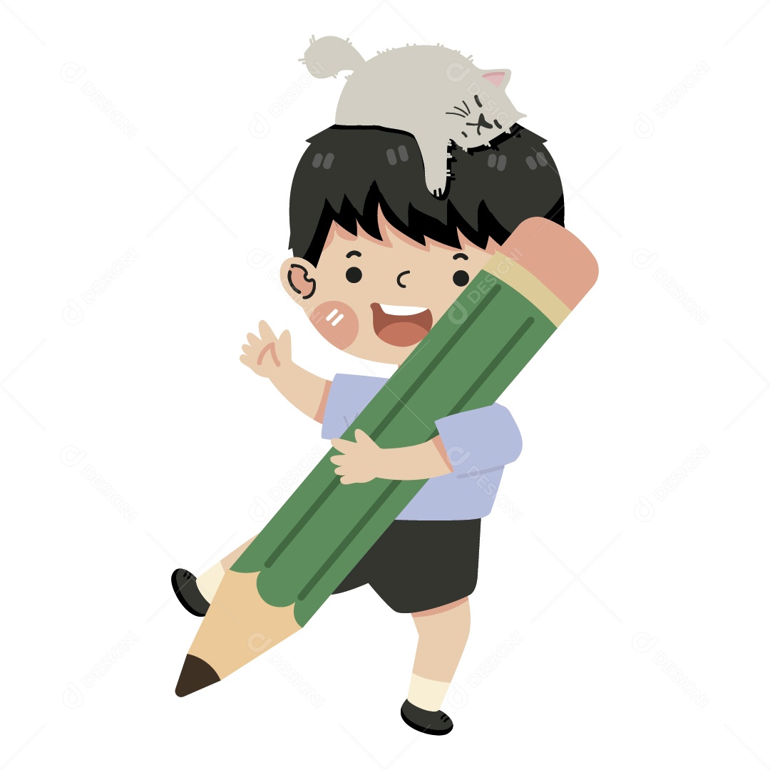 Garoto com um Lápis Gigante Ilustração Vetor EPS