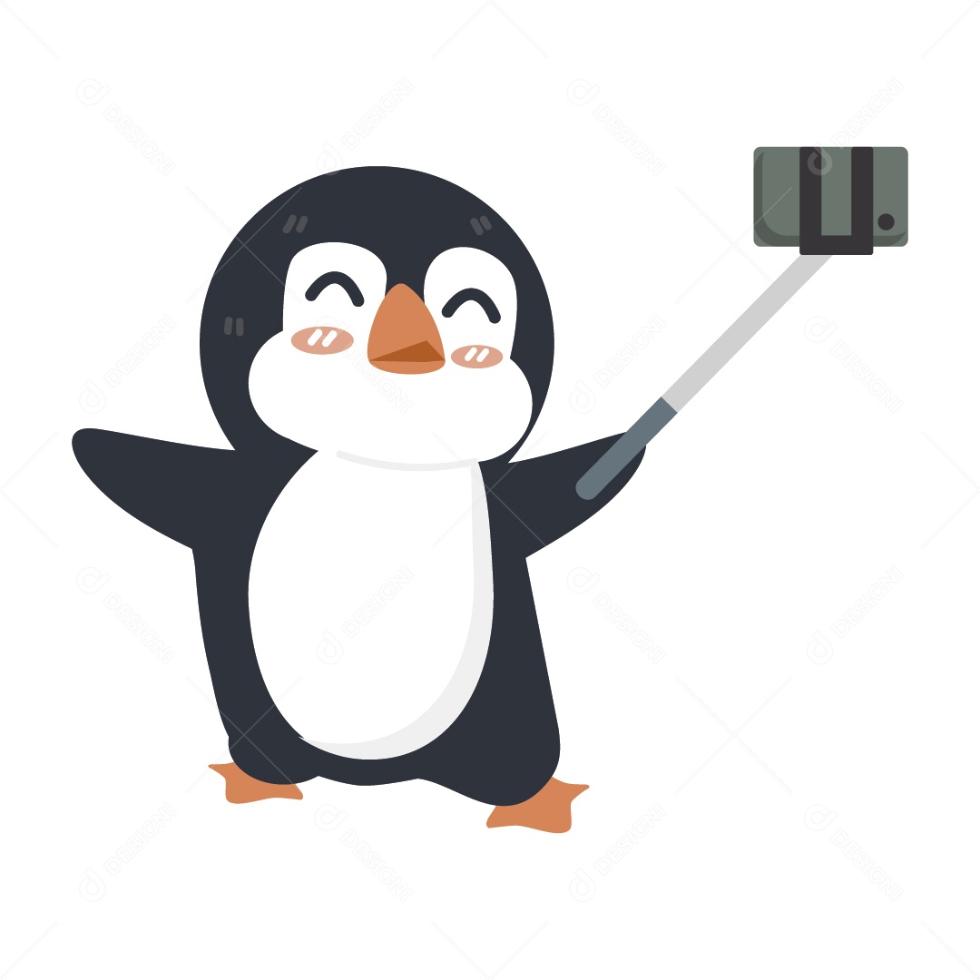 Pinguim Tirando Selfie Ilustração Vetor EPS