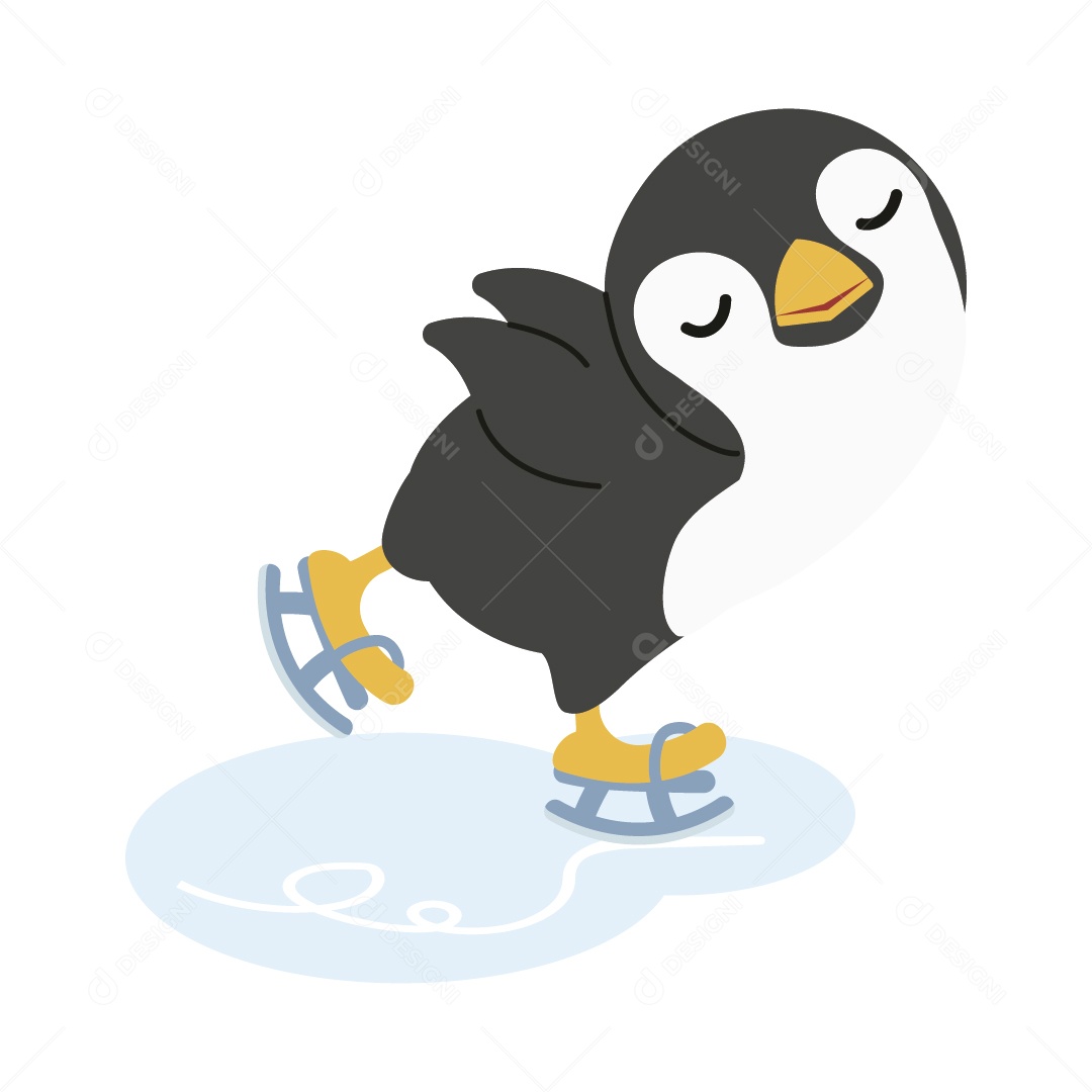 Pinguim Patinado Ilustração Vetor EPS