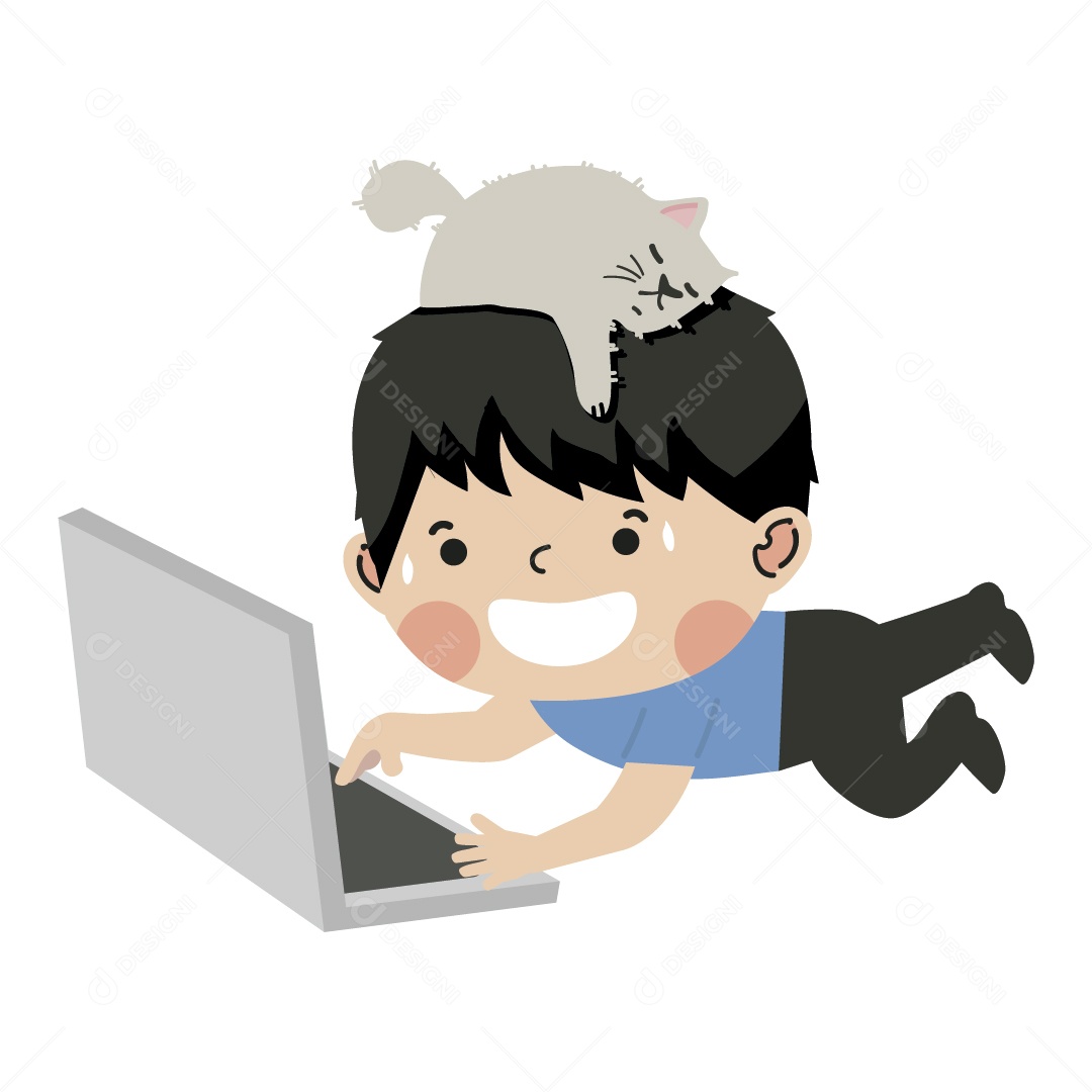Garoto Mexendo no Notebook Ilustração Vetor EPS