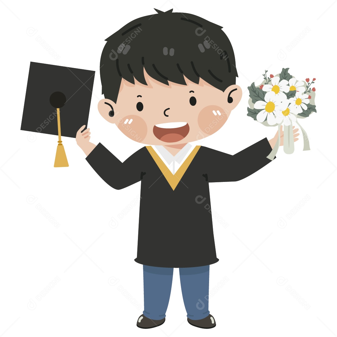 Garoto com Roupa de Formatura Ilustração Vetor EPS