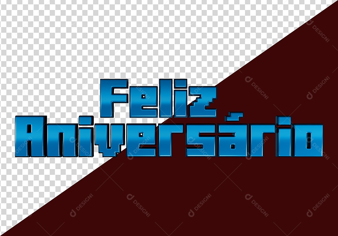 Texto 3D Feliz Aniversário Azul para Composição PSD