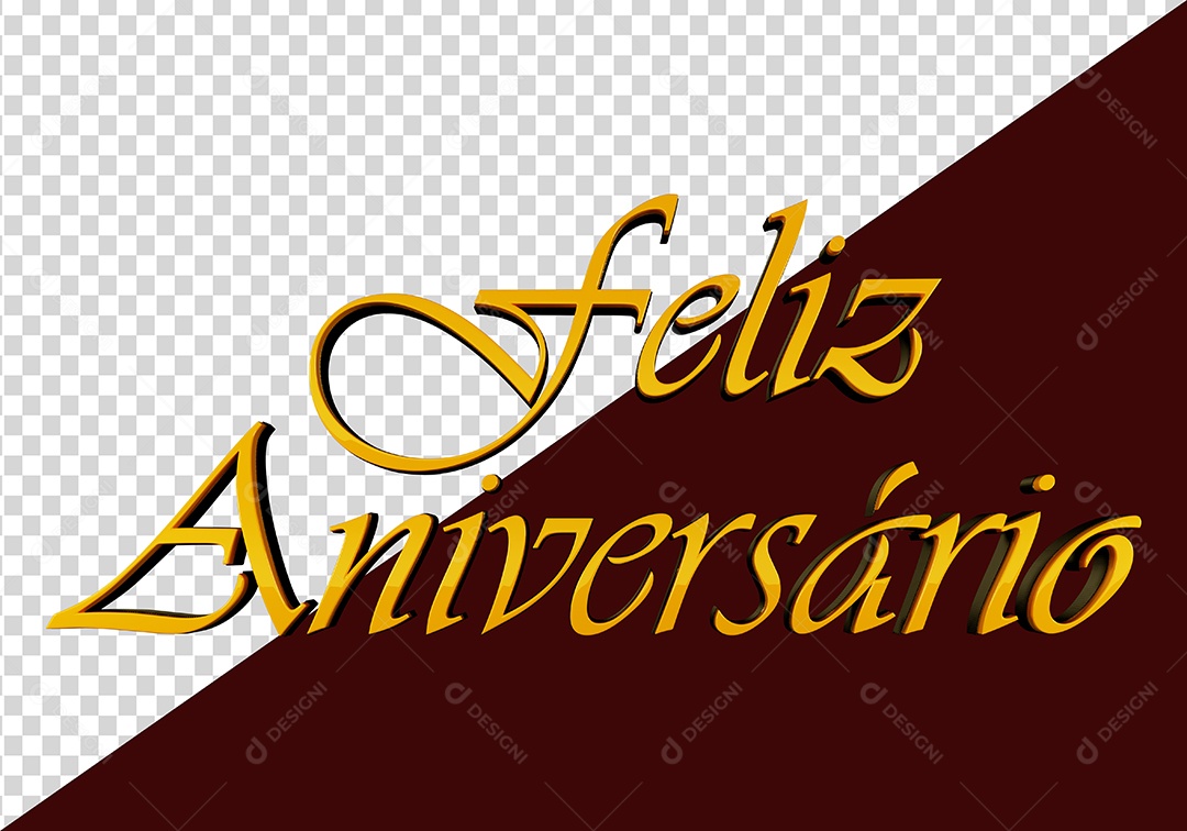 Feliz Aniversário Texto 3D Dourado para Composição PSD