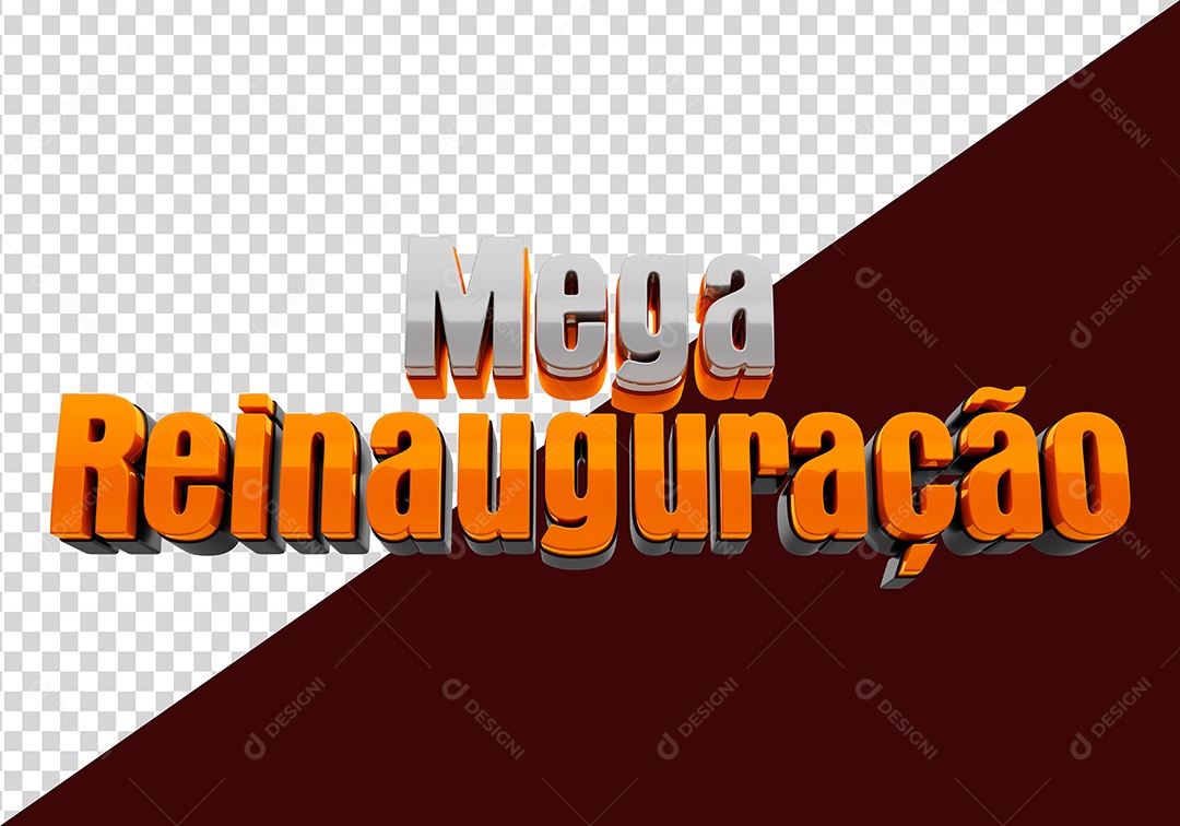 Mega Reinauguração Selo 3D Branco Dourado para Composição PSD