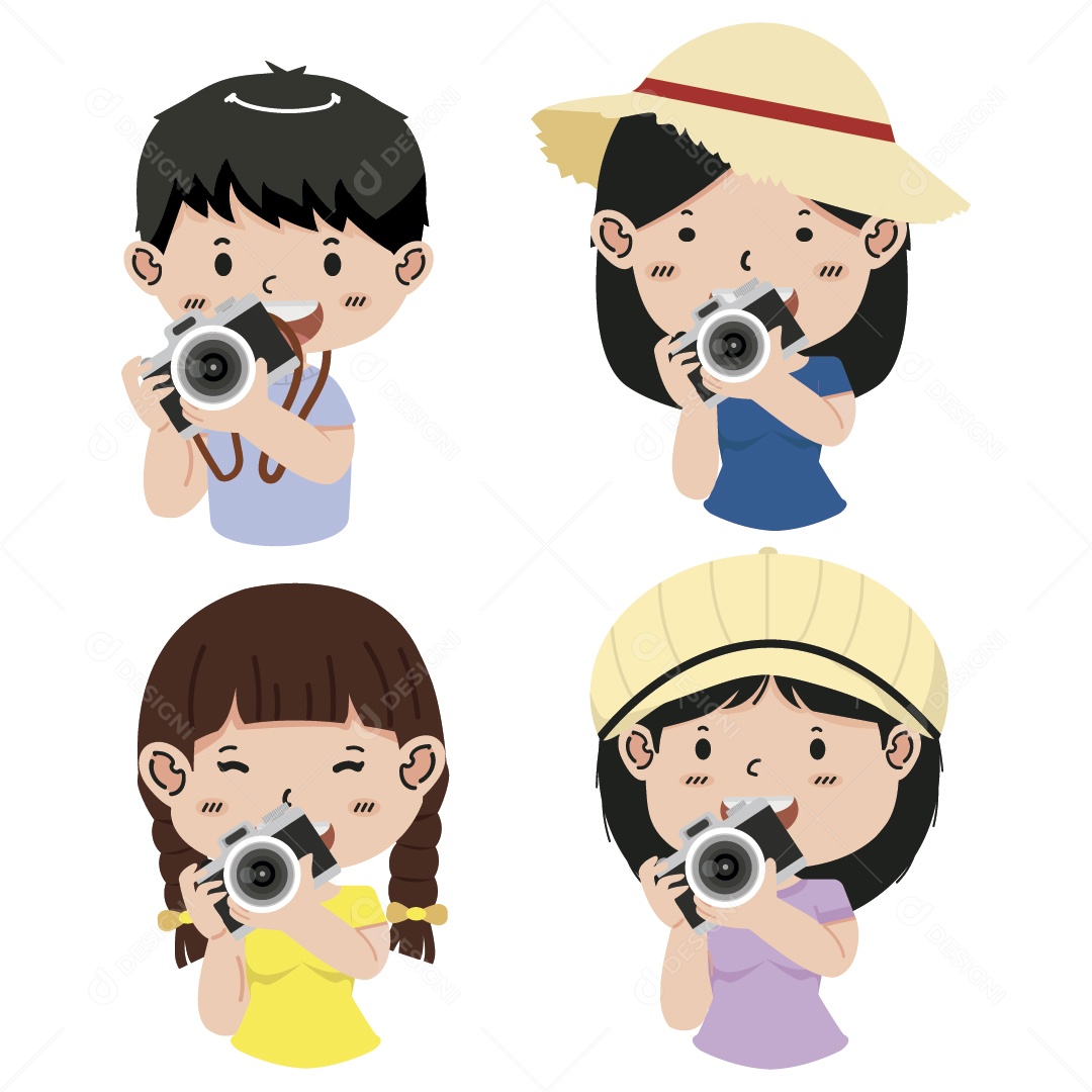 Crianças com uma Câmera na Mão Ilustração Vetor EPS