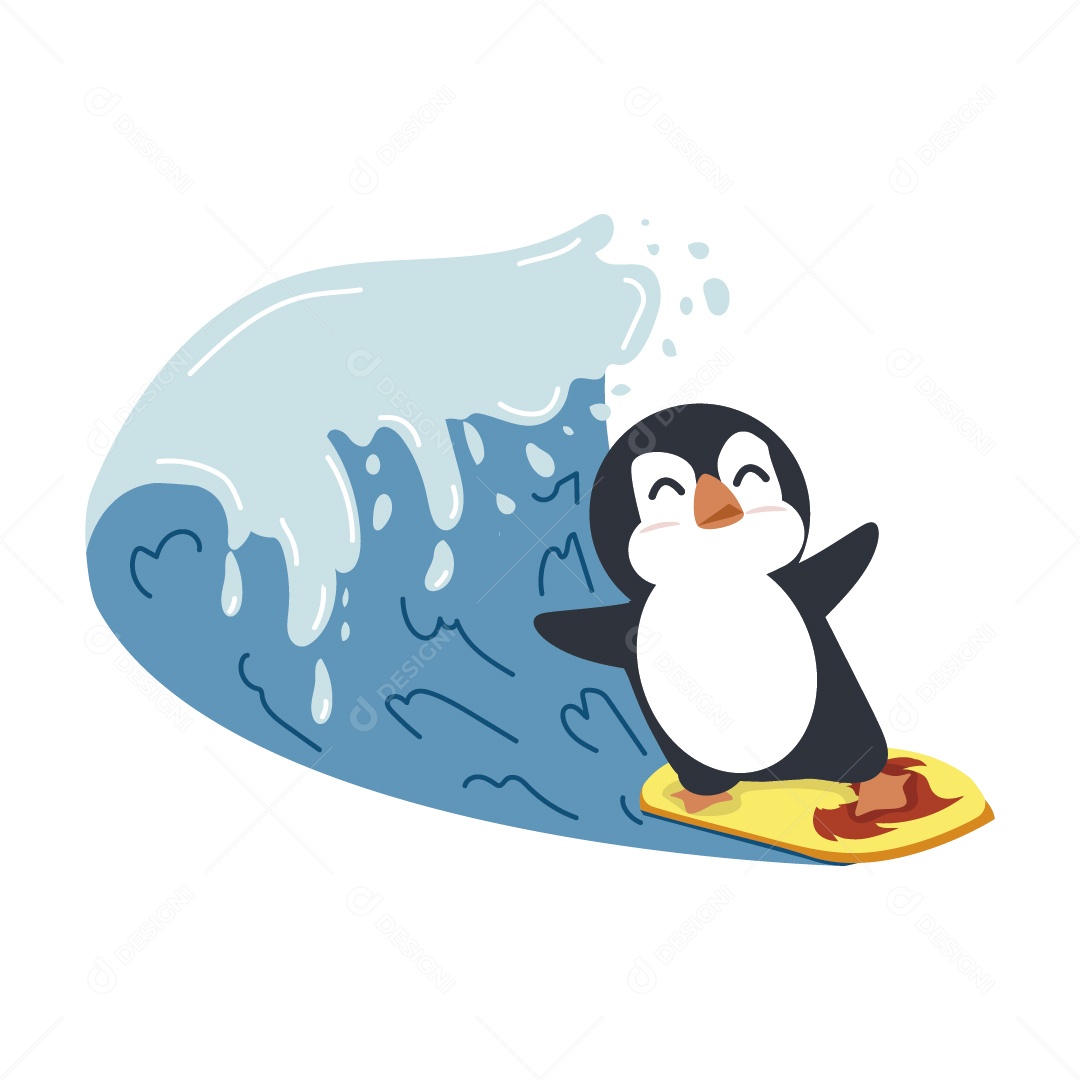 Pinguim Surfando Ilustração Vetor EPS