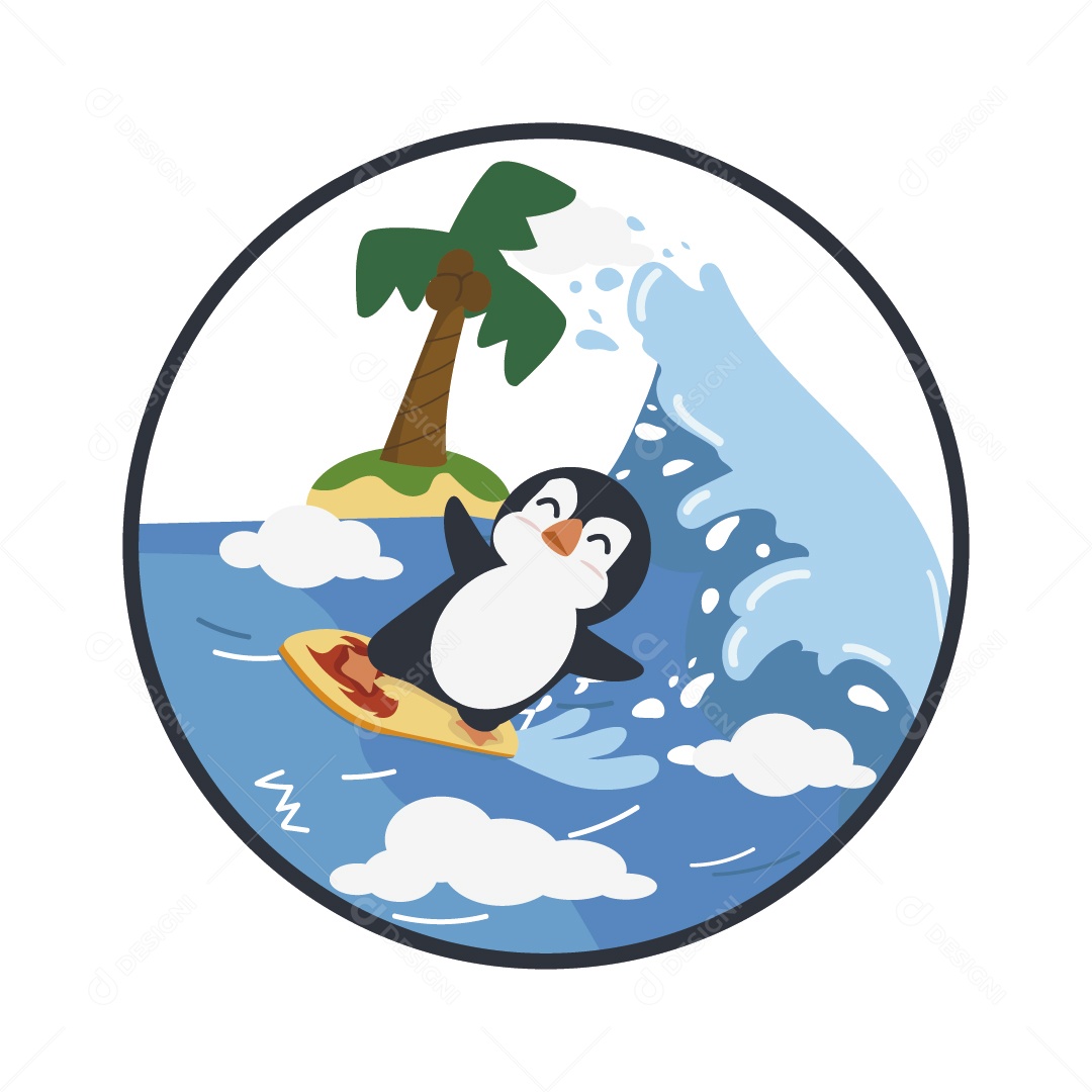 Pinguim Surfando Ilustração Vetor EPS
