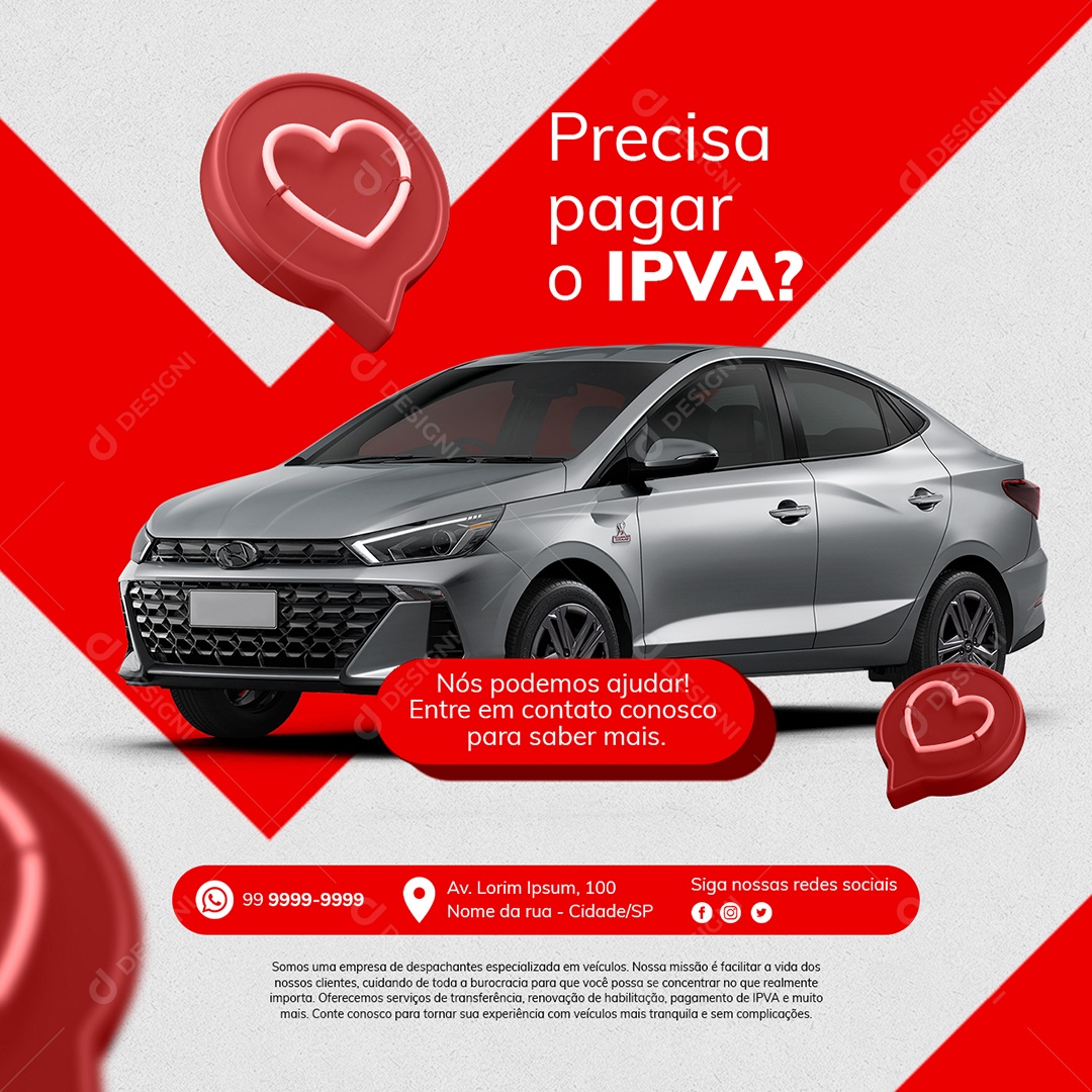 Despachante Precisa Pagar o IPVA Social Media PSD Editável