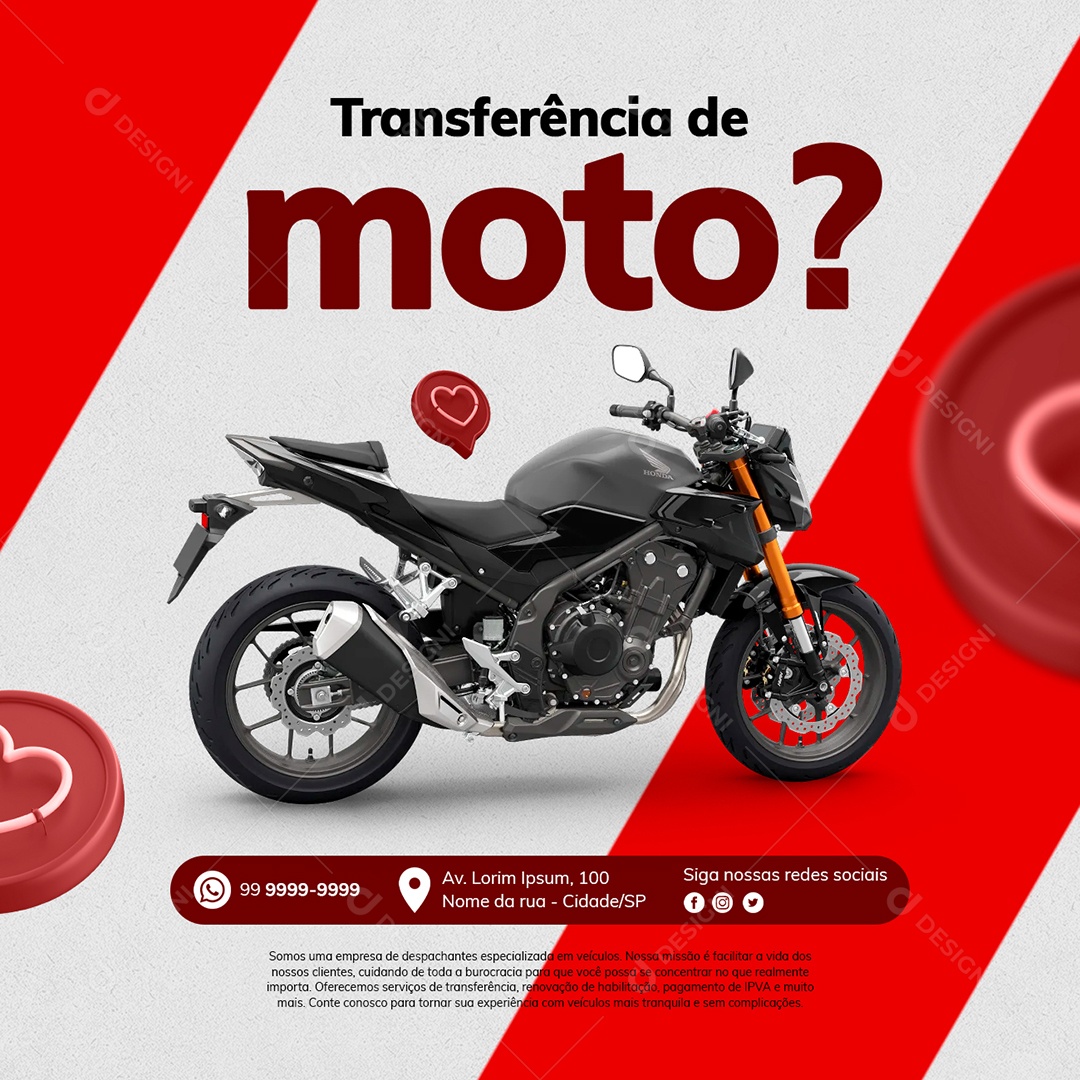 Despachante Transferência de Moto Social Media PSD Editável