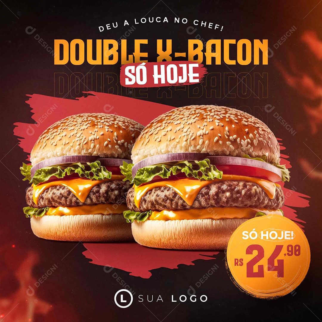 Social Media Double X Bacon Só Hoje Hamburgueria PSD Editável