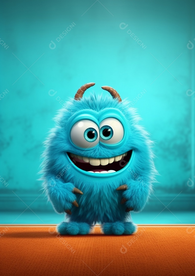 Monstro 3d semi-realista bonito, cor vívida isolada