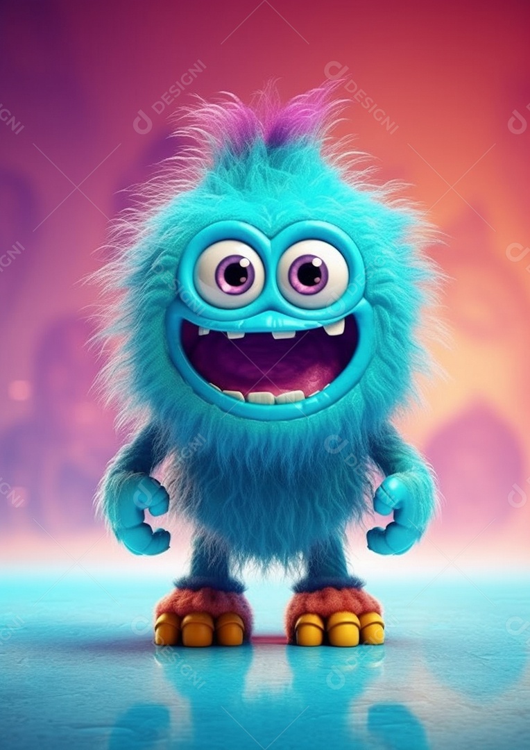 Monstro 3d semi-realista bonito, cor vívida isolada