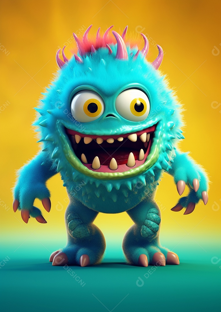 Monstro 3d semi-realista bonito, cor vívida isolada