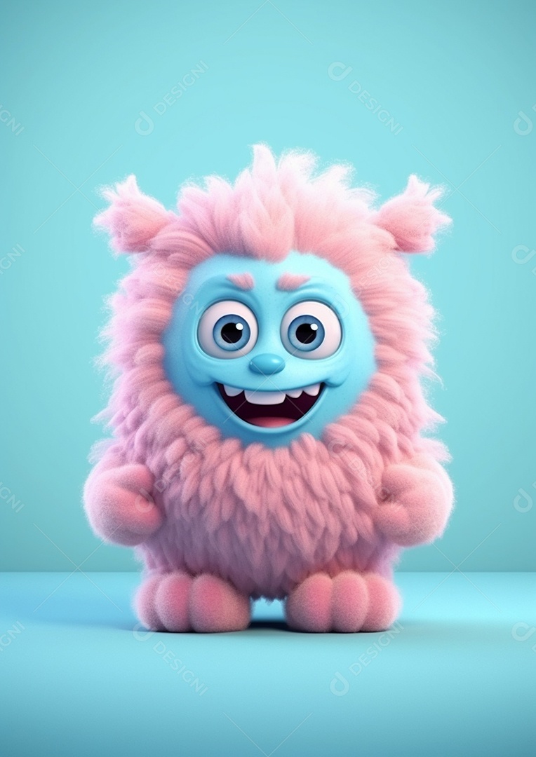 Monstro 3d semi-realista bonito, cor vívida isolada