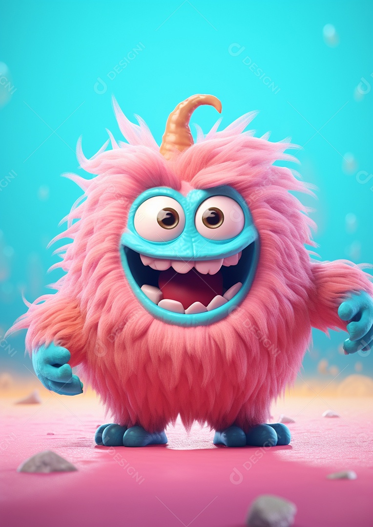 Monstro 3d semi-realista bonito, cor vívida isolada