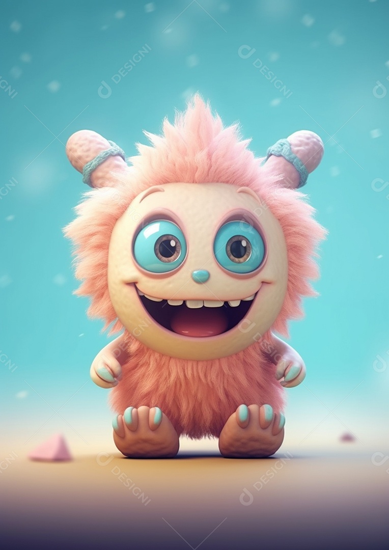 Monstro 3d semi-realista bonito, cor vívida isolada