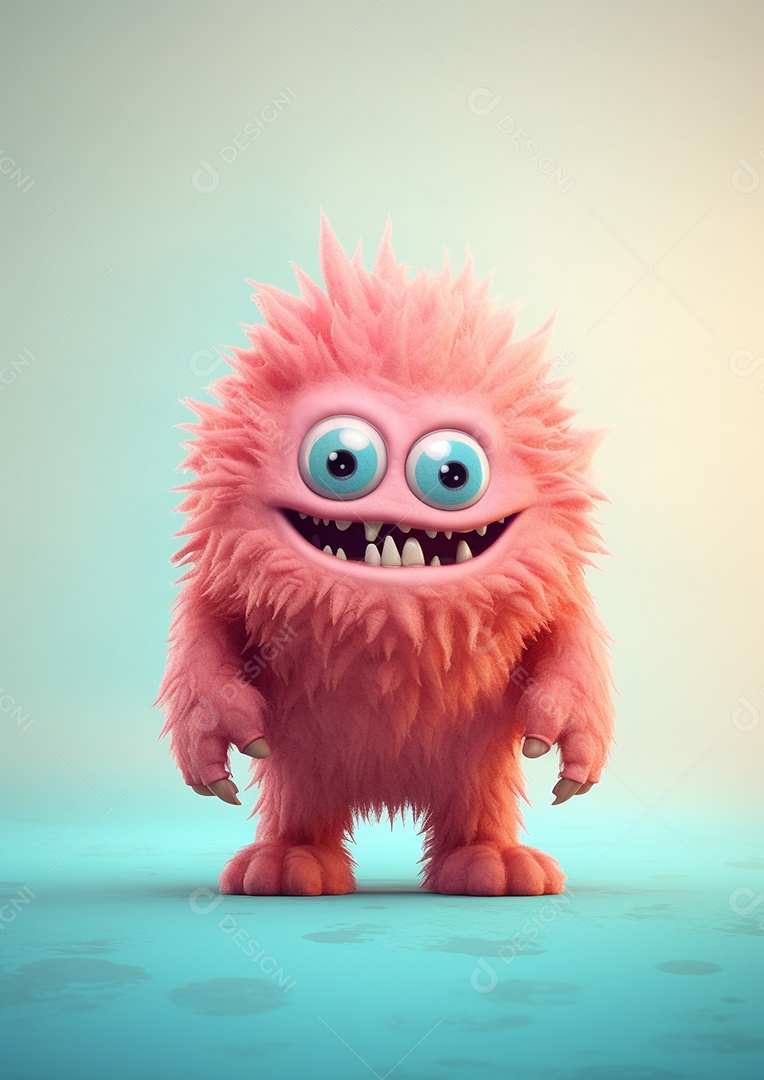 Monstro 3d semi-realista bonito, cor vívida isolada