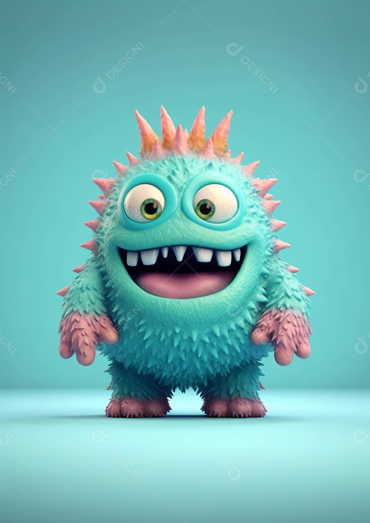 Monstro 3d semi-realista bonito, cor vívida isolada