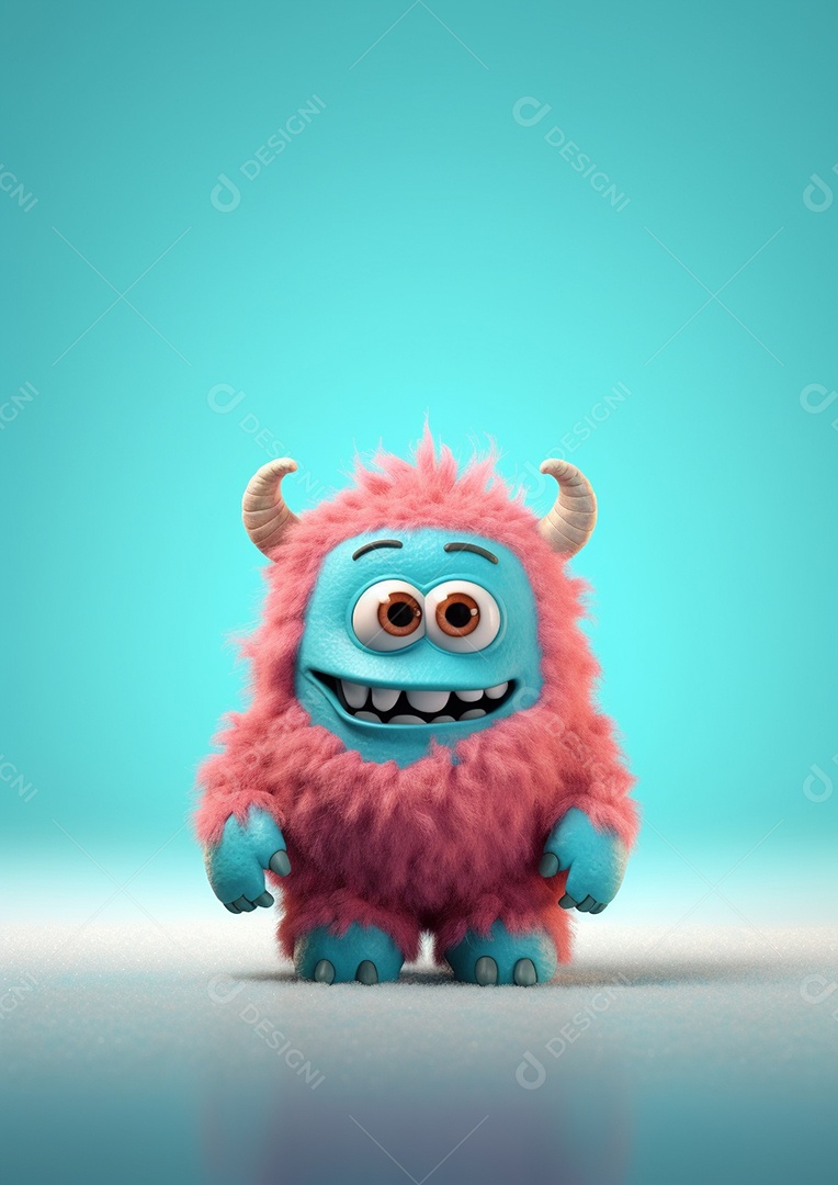 Monstro 3d semi-realista bonito, cor vívida isolada