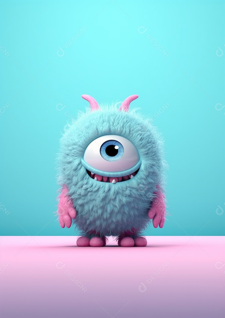 Monstro 3d semi-realista bonito, cor vívida isolada