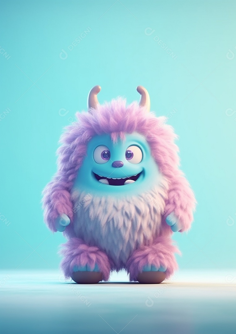 Monstro 3d semi-realista bonito, cor vívida isolada