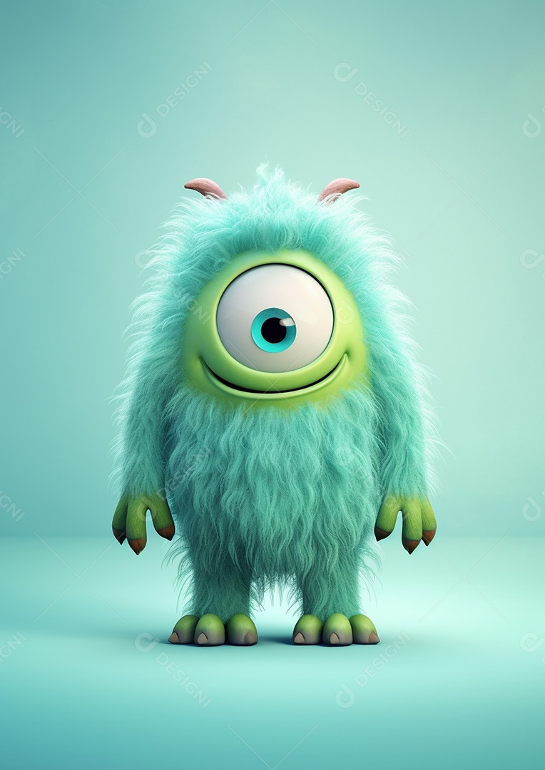 Monstro 3d semi-realista bonito, cor vívida isolada
