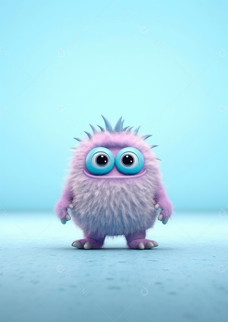 Monstro 3d semi-realista bonito, cor vívida isolada
