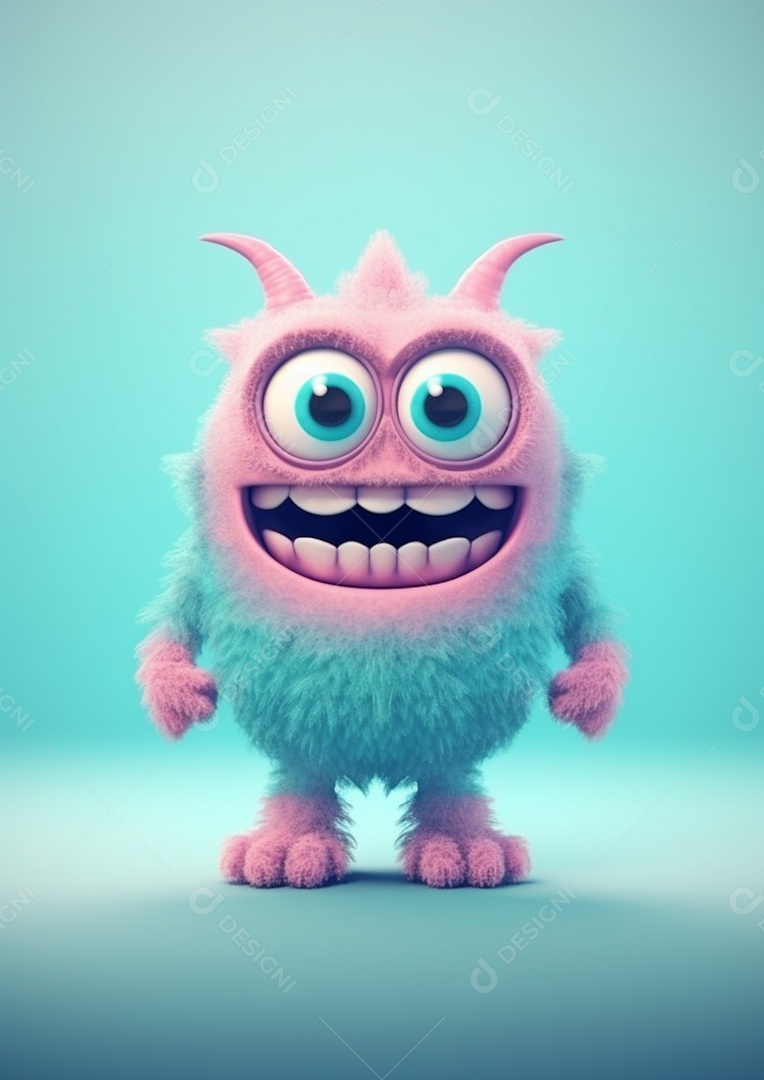 Monstro 3d semi-realista bonito, cor vívida isolada