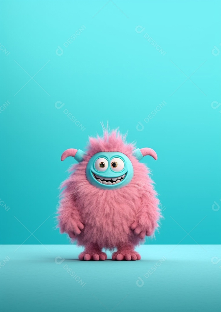 Monstro 3d semi-realista bonito, cor vívida isolada