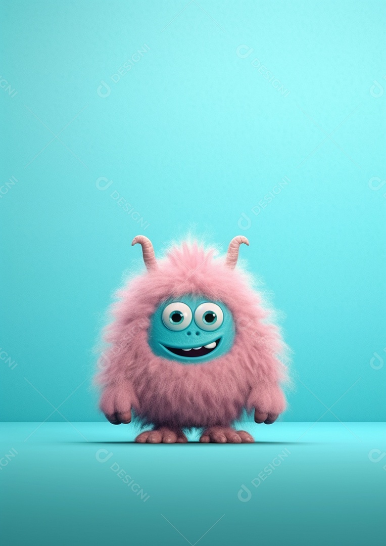 Monstro 3d semi-realista bonito, cor vívida isolada