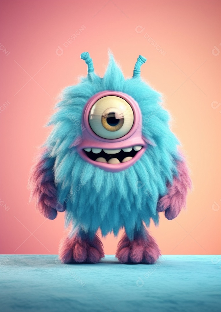 Monstro 3d semi-realista bonito, cor vívida isolada